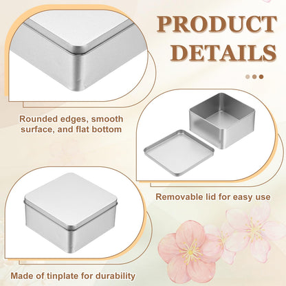 sourcing map 2Pcs Metal Tin Box, 4.5x2.2 Square Empty Tinplate Containers with Lid Portable Storage Box Candy Jars for Valentine's Day
