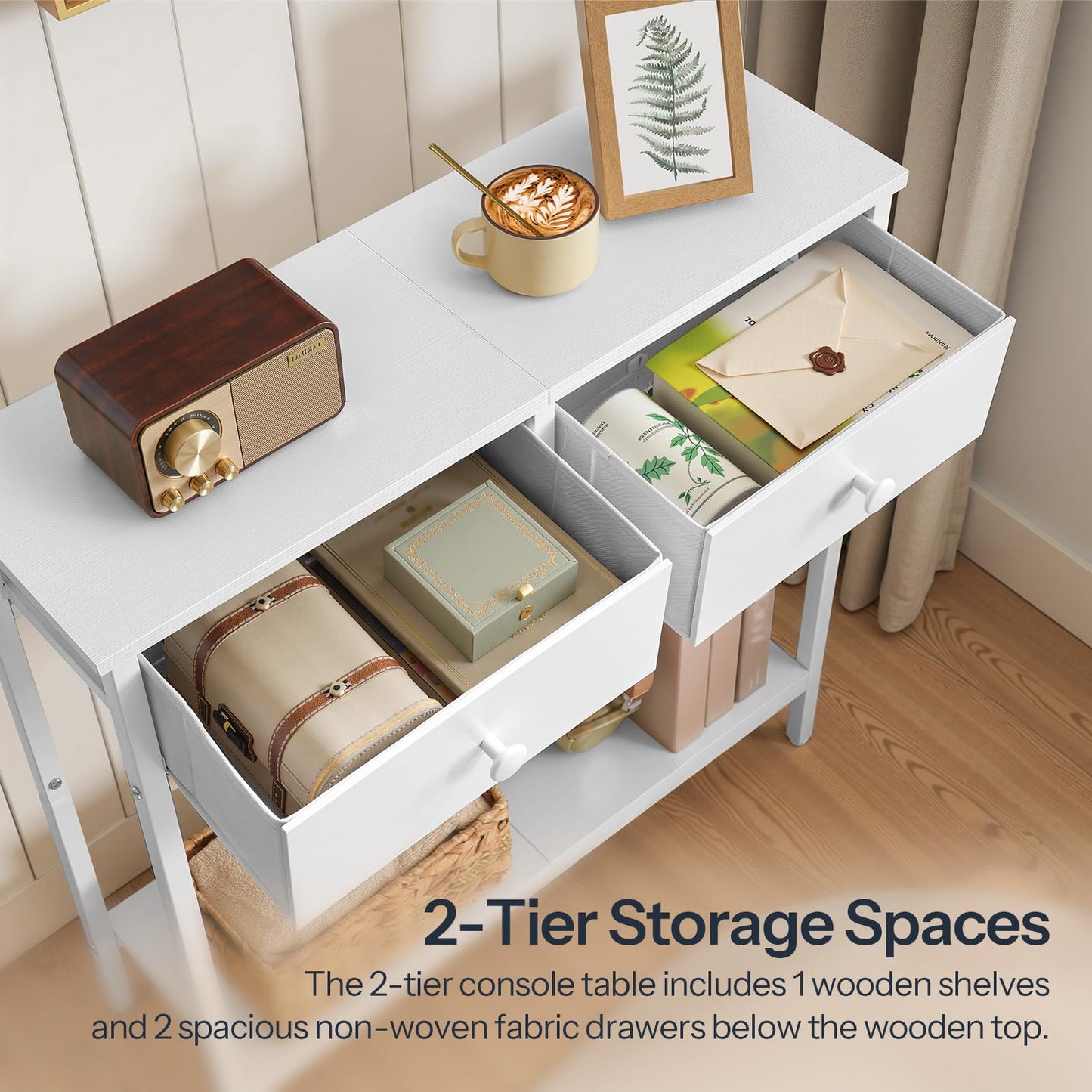 HOOBRO Slim Console Table, Narrow Console Table with 2 Drawers, Hallway Table with Storage, Small Side Table for Small Spaces, Living Room, Entryway