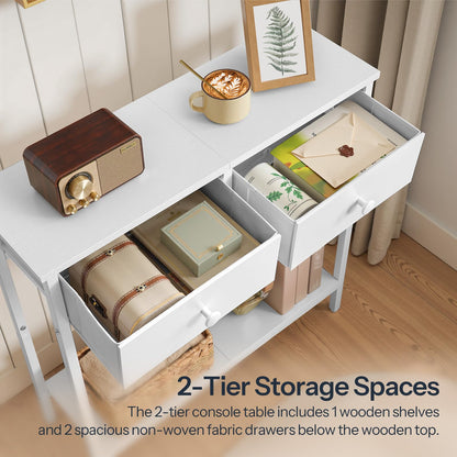 HOOBRO Slim Console Table, Narrow Console Table with 2 Drawers, Hallway Table with Storage, Small Side Table for Small Spaces, Living Room, Entryway