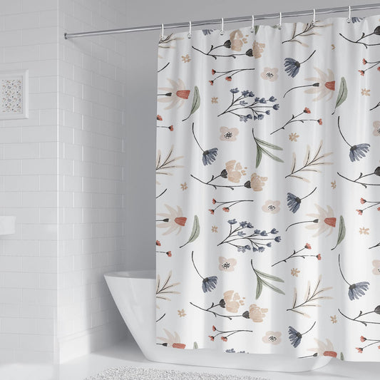 BANLMEYD Shower Curtain Mould Proof Resistant Waterproof Floral Bathroom Curtains with 12 hooks Quick-Drying Weighted 180x180cm (71x71Inch) Polyester