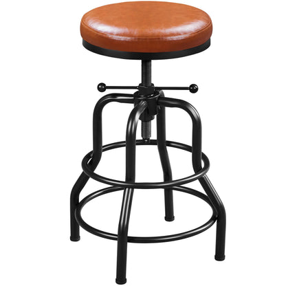 Yaheetech Rustic Round Adjustable Industrial Bar Stools, 1PCS Light Brown