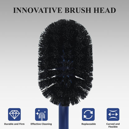 Toilet Brush, Toilet Brushes with Holders, Curved Toilet Brush with Edge Cleaner, Stainless Steel & Plastic Handle, Bathroom Cleaning Brush