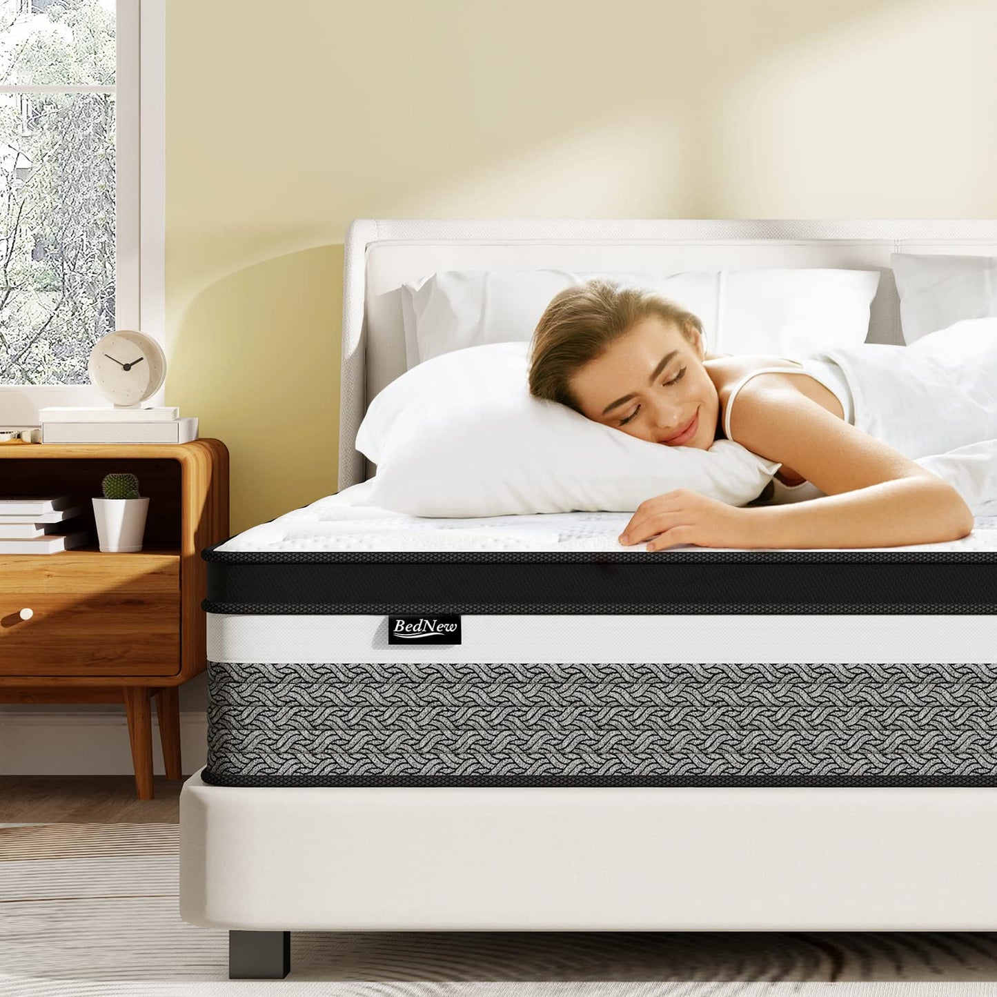 Bednew Double Mattress, 32cm Hybrid Mattresses Double Size 4FT6, Memory Foam & Individually Pocket Spring for Pain Relief, Medium Firm Mattresses