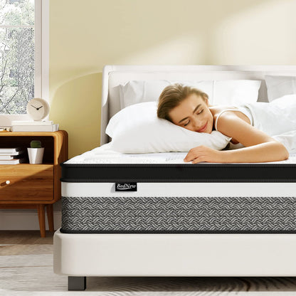 Bednew Double Mattress, 32cm Hybrid Mattresses Double Size 4FT6, Memory Foam & Individually Pocket Spring for Pain Relief, Medium Firm Mattresses