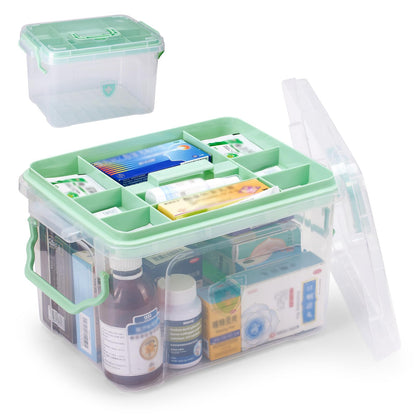 Esilihom Medicine Storage Box, 2-Layer Medication Box With Lid, Multi-Grid First Aid Box, Medicine Cabinet, Medication Storage Organiser