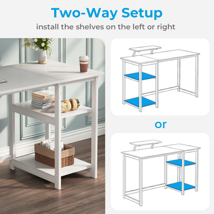 GreenForest Office Desk 120cm with Monitor Stand, Full White