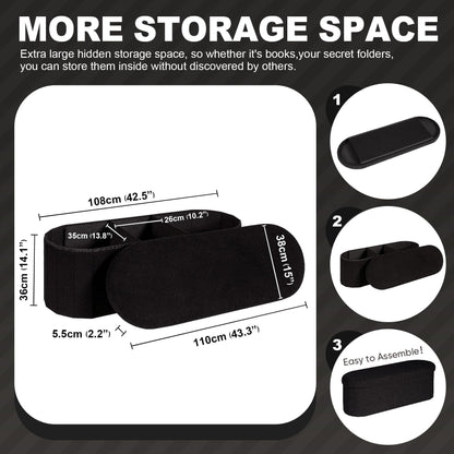 PINPLUS Foldable Oval Ottoman Storage Bench, Black, 110x38x38 cm