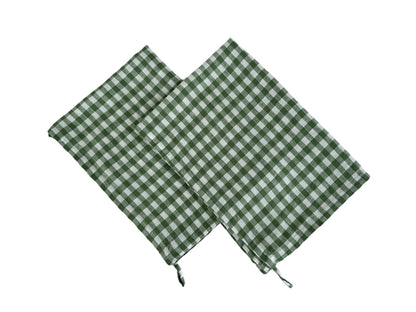 Eight Owls Stonewashed Linen Kitchen Dish Towels – 50 x 68 cm – 100% Pure Linen Tea Towel/Hand Towel - set of 2 (Green Check)