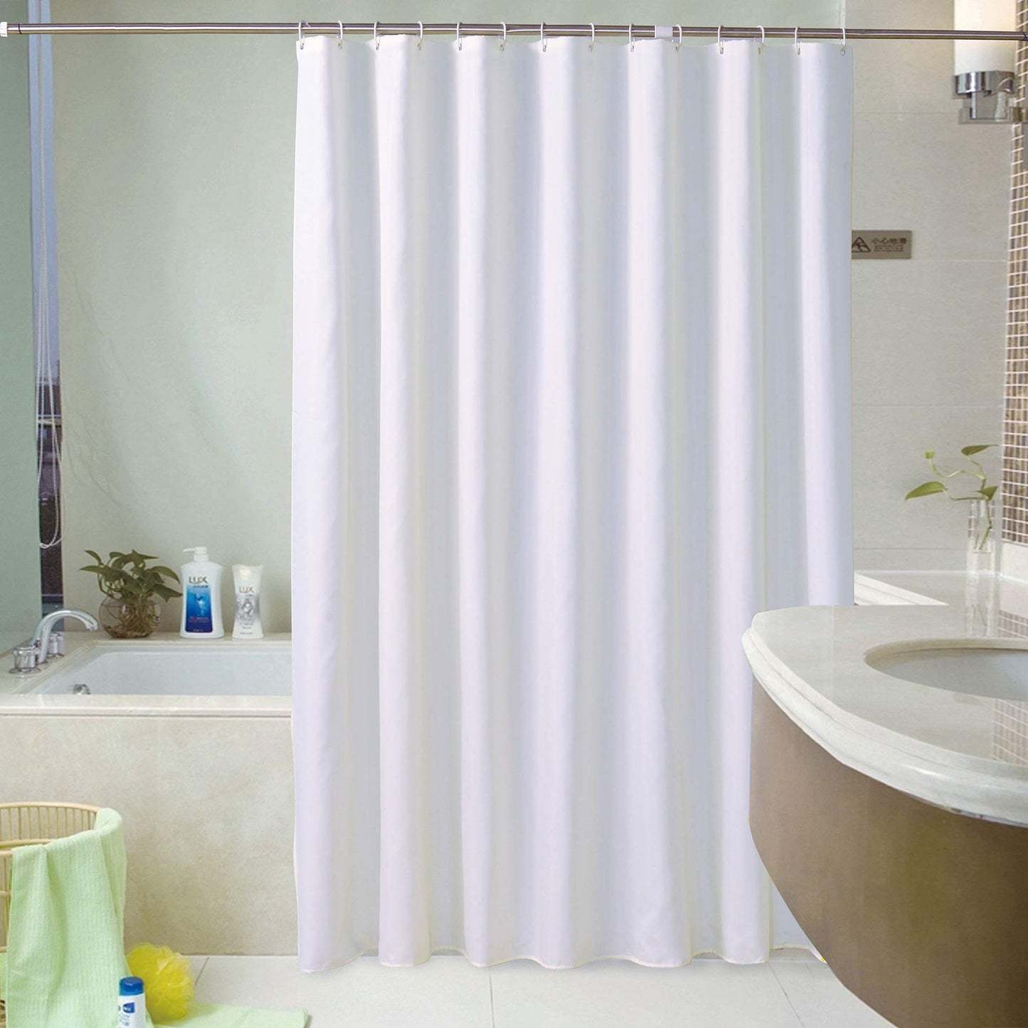 GONOVE Shower Curtain for Bathroom 180 x 200 cm Waterproof Thicken Polyester Fabric Shower Curtain Liner White Washable Bath Curtain with Hooks,