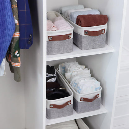 Univivi Small Storage Boxes, Fabric Storage Baske, White/Grey, 4 Pack