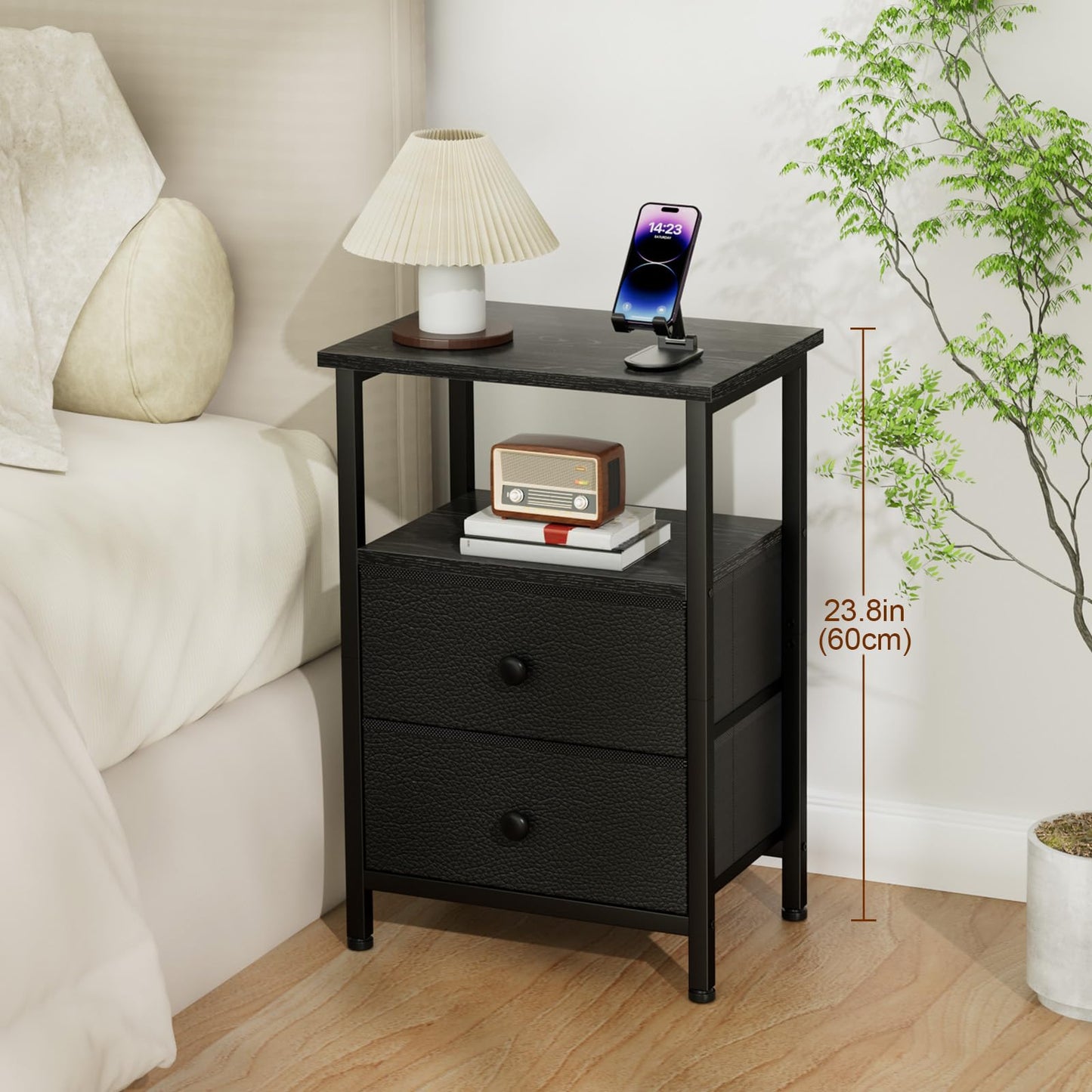 LOAKEKEL Bedside Table, Side Table with 2 Fabric Drawers, Sofa Table