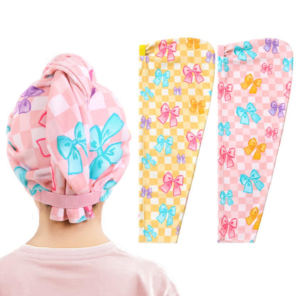 WAWSAM 2 Pack Kids Hair Towel Wrap for Girls, Microfibre Hair Turban Towel Fast Drying, Hair Towel Wrap with Elastic Strap for Long Hair