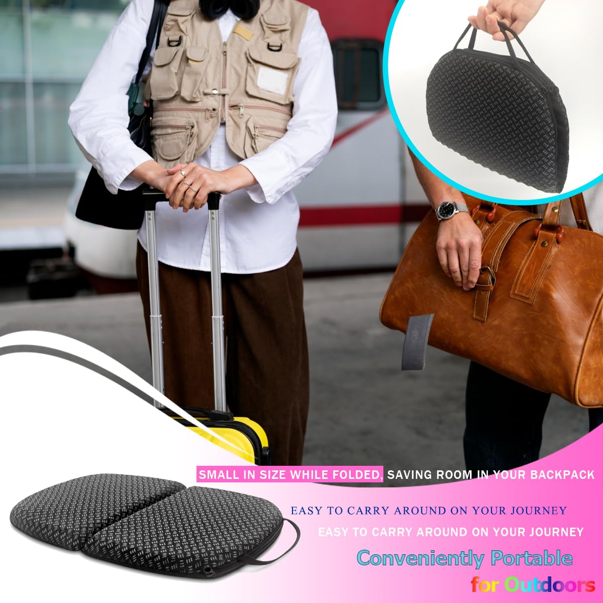 masteymoh Small Foldable Seat Cushion 1 Inch Thick 14 x 9.6 Inches, Portable Gel Seat Cushion for Pressure Relief