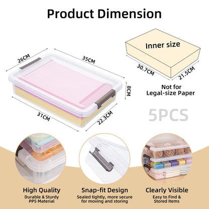 Citylife 5Pack Craft Storage Boxes, 4.5L A4 Plastic Storage boxes with Lids, Handles, Transparent Stackable Craft Organiser for Document, Book