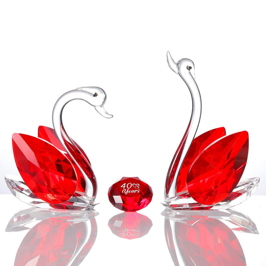 Set of 2 Crystal Red Swans 40th Anniversary Wedding Gifts for Parents Glass Animals Collectibles Figurines Keepsakes 40 Years of Marriage Presents for