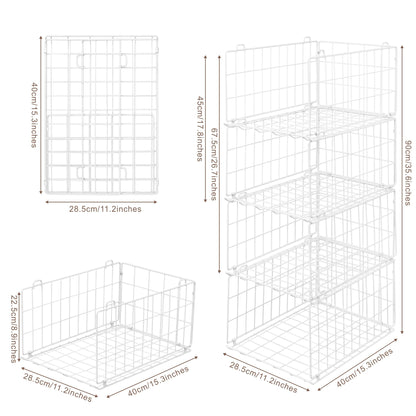 QIWODE Stackable Wardrobe Storage Organiser, Set of 4 Metal Wire Clothes Storage Baskets, Closet Organiser & Shelf Baskets for Bedroom, Pantry