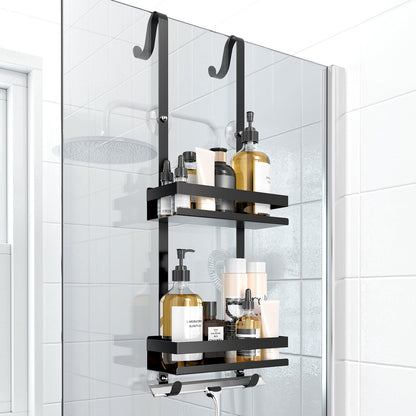 Laimew Shower Caddy Hanging, 2 Tier Shower Storage Over Door, Shower Accessories, Rustproof Shower Organiser Bathroom Storage, No Drilling