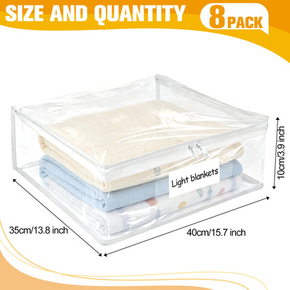 Plastic Storage Bags with Easy-Glide Zipper, Pack of 8, Durable Clear Vinyl Zippered Storage Bags for Clothes Sweaters Comforters Blankets Sheets