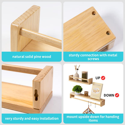 Gieanoo Nursery book shelf, Set of 4 Floating Shelves Solid Natural Wood 40cm bookshelf kids room Wall Mounted baby floating book shelves decor for