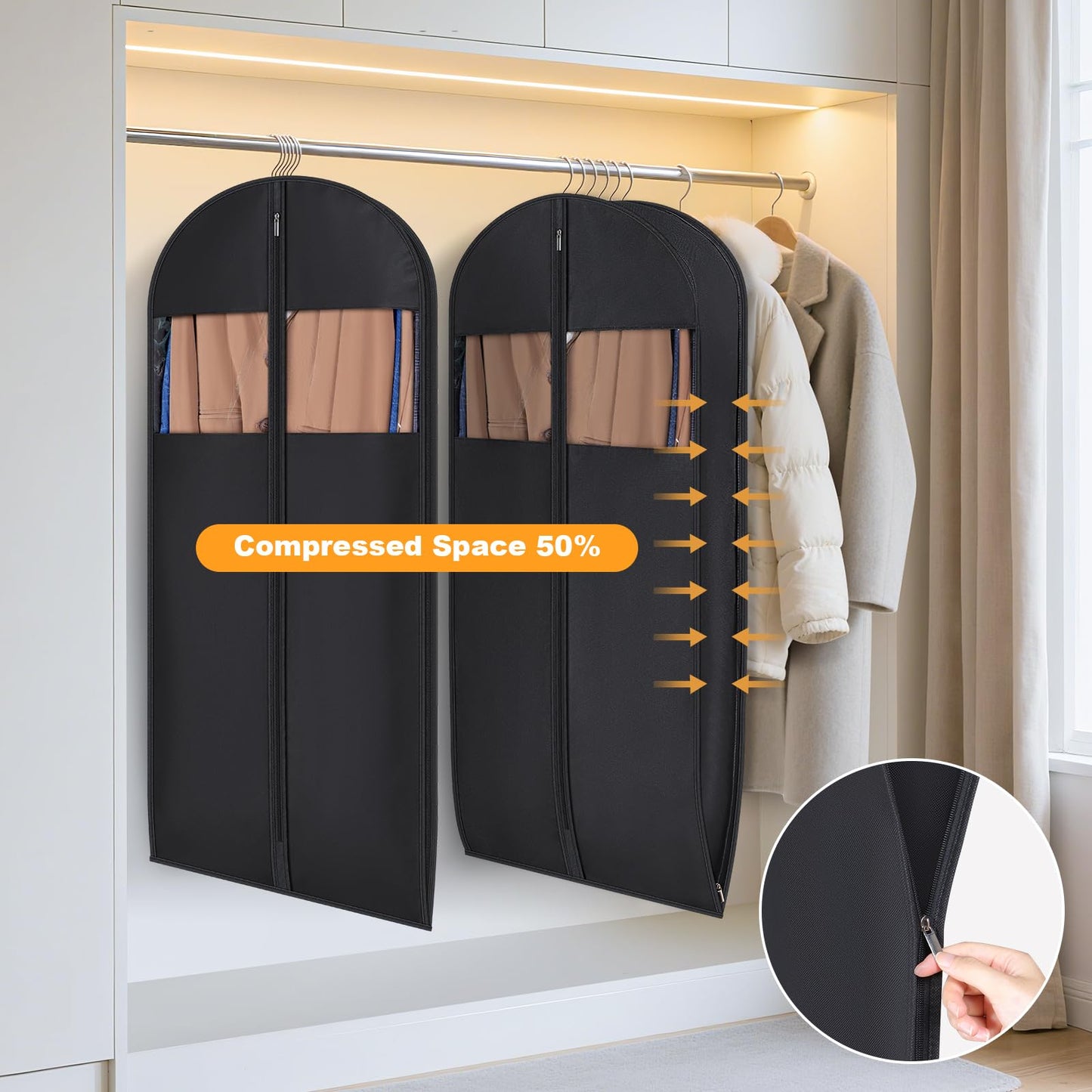 Syeeiex Space Saving Garment Bags with Self Comression Zipper, 2 Pack