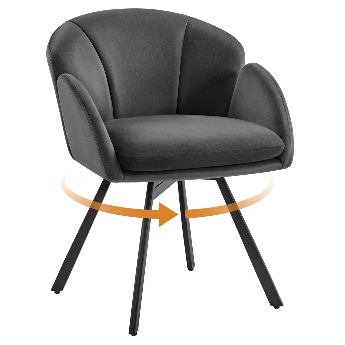 Yaheetech Swivel Tub Chair, Flower Shape Velvet Armchair, Dark Grey