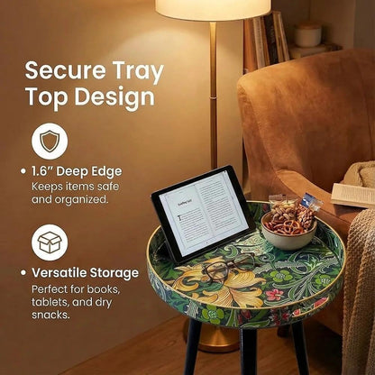 Simmer Stone Round Indoor Side Tables with Detachable Wooden 3 Legs, Versatile Tray Table, Perfect For Round Coffee Table Tea