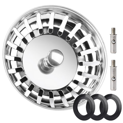 Kitchen Sink Plug Strainer, Stainless Steel Sink Plug Replacement for 80mm Old Plug Size, Food Hair Catcher Drain Stopper, Pop Up Sink Drainer Plug