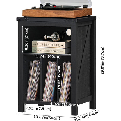 LELELINKY Record Player Stand with Vinyl Record Storage,Black