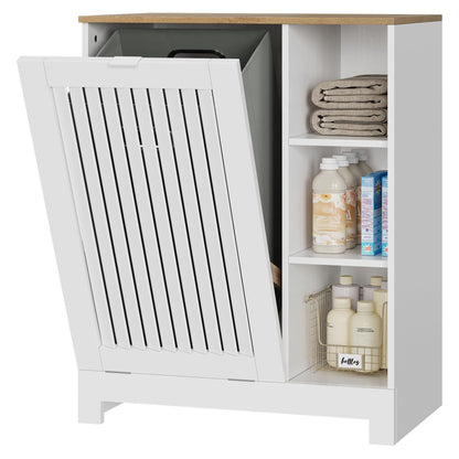 Smart FENDEE Tilt Out Laundry Hamper Cabinet with Louvered Door and Side Shelf, Bathroom Storage Cabinet with Removable Clothes Bin, 60 x 37 x 75 cm