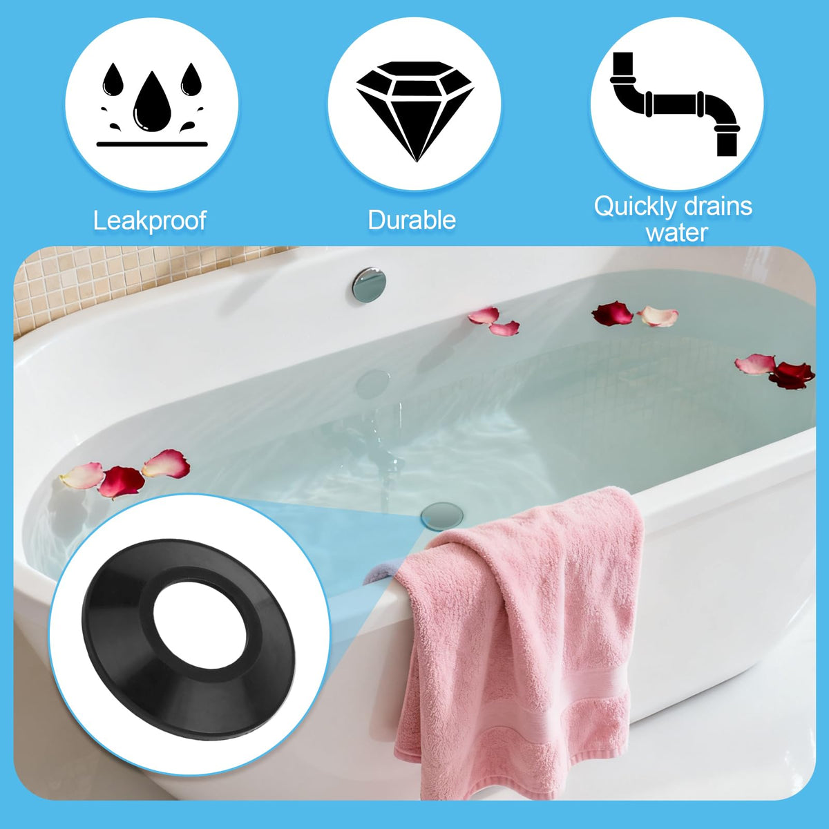 10pcs Tub Stopper Gasket, 2-1/16 Inch/5.23cm x 1 In/2.54cm x 1/4 In/0.64cm Silicone Bath Plug Drain Seal O Ring Bathtub Stopper Rubber Seal Washer