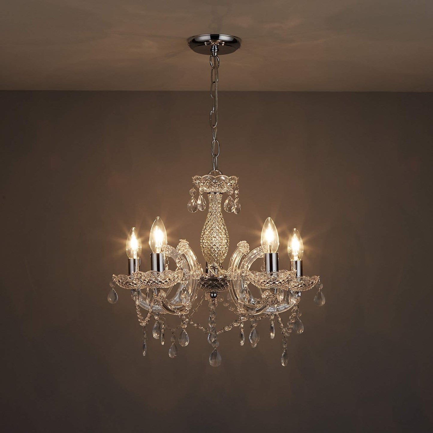 T&S 5 Light Chandelier,5 Lamp Pendant ,Chrome,Smoked.Acrylic Bedroom Living Room Ceiling Light  (Chrome) (Clear)