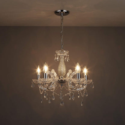 T&S 5 Light Chandelier,5 Lamp Pendant ,Chrome,Smoked.Acrylic Bedroom Living Room Ceiling Light  (Chrome) (Clear)