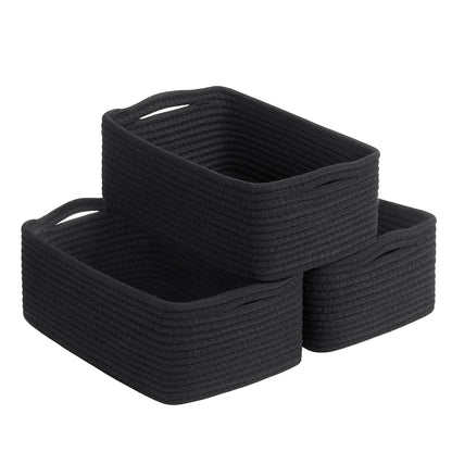 TIMEYARD 3 Pack Woven Rope Shelf Basket Storage Baskets Black