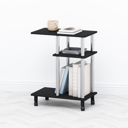 Furinno TOMI Side Table, 3-Tier C-Shape Open Shelf End Table with Wheels, Night Stand, Bedside Table, Toolless Assembly, for Living Room, Bedroom