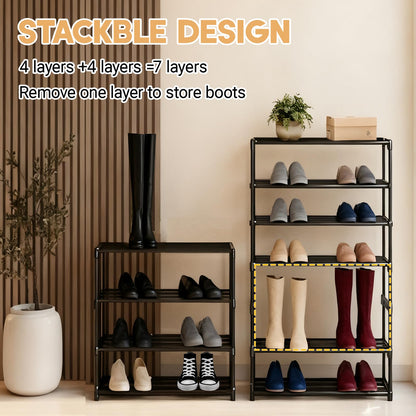 Lichamp Shoe Rack,4 Tier Stackable Shoe Rack,Shoe Storage Organiser Mini Shoe Organizers with Quick, Footware Storage Tool-Free Assembly for Entryway