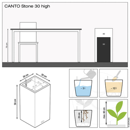 Lechuza Self Watering Plant Pot CANTO Stone 30 High Large Plastic Indoor and Outdoor Plant Pot with Drainage Hole H56 L30 W30 cm Sand Beige