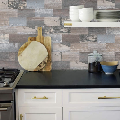DEWOO 20-PCS Peel and Stick on Self Adhesive Wall Tiles for Kitchen Splashback Sticky Rustic Wood Effect PVC Covering Panels (13.5" x 11.4")