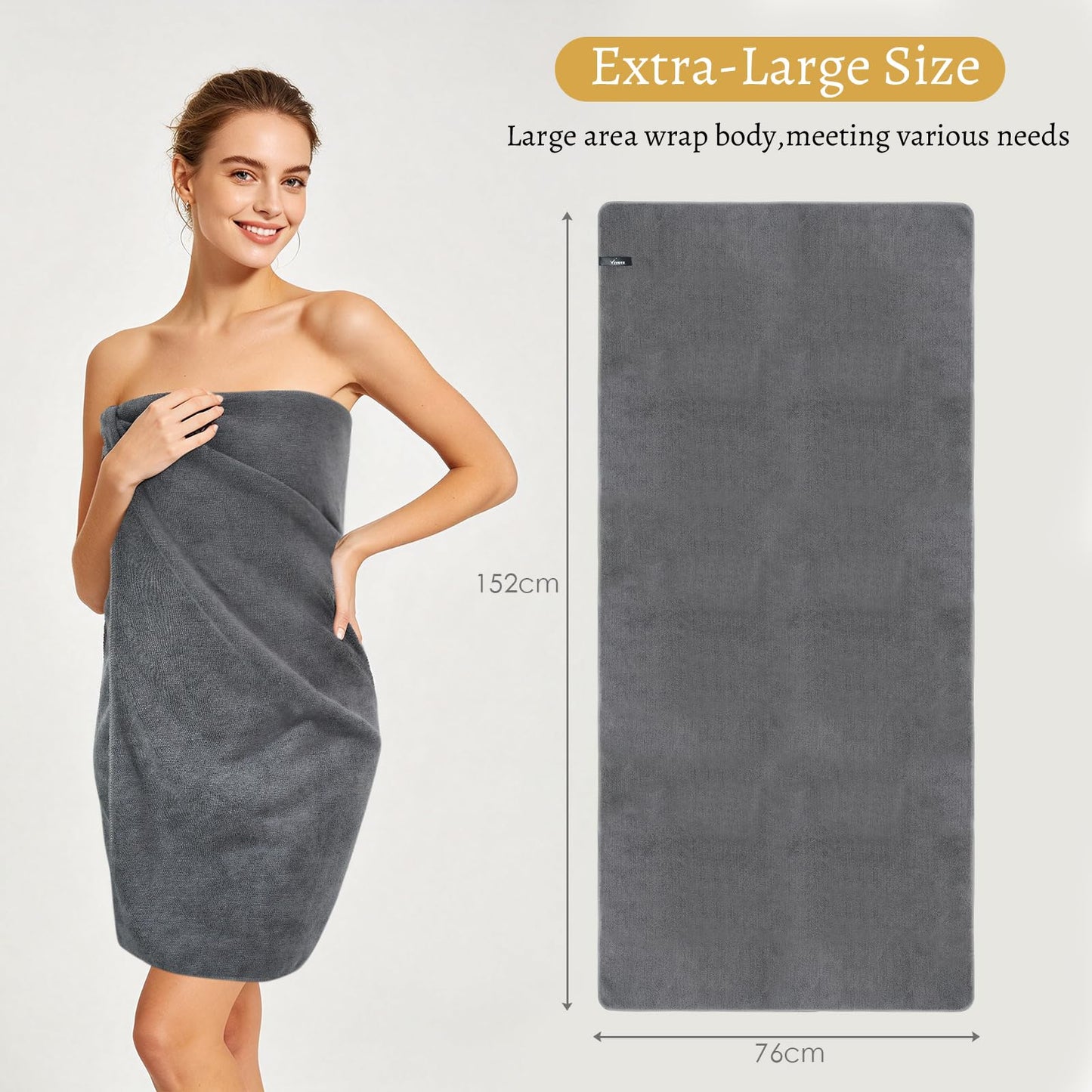 VIVOTE Microfibre Bath Towel Lightweight Body Towels 76×152cm Grey 1 Piece