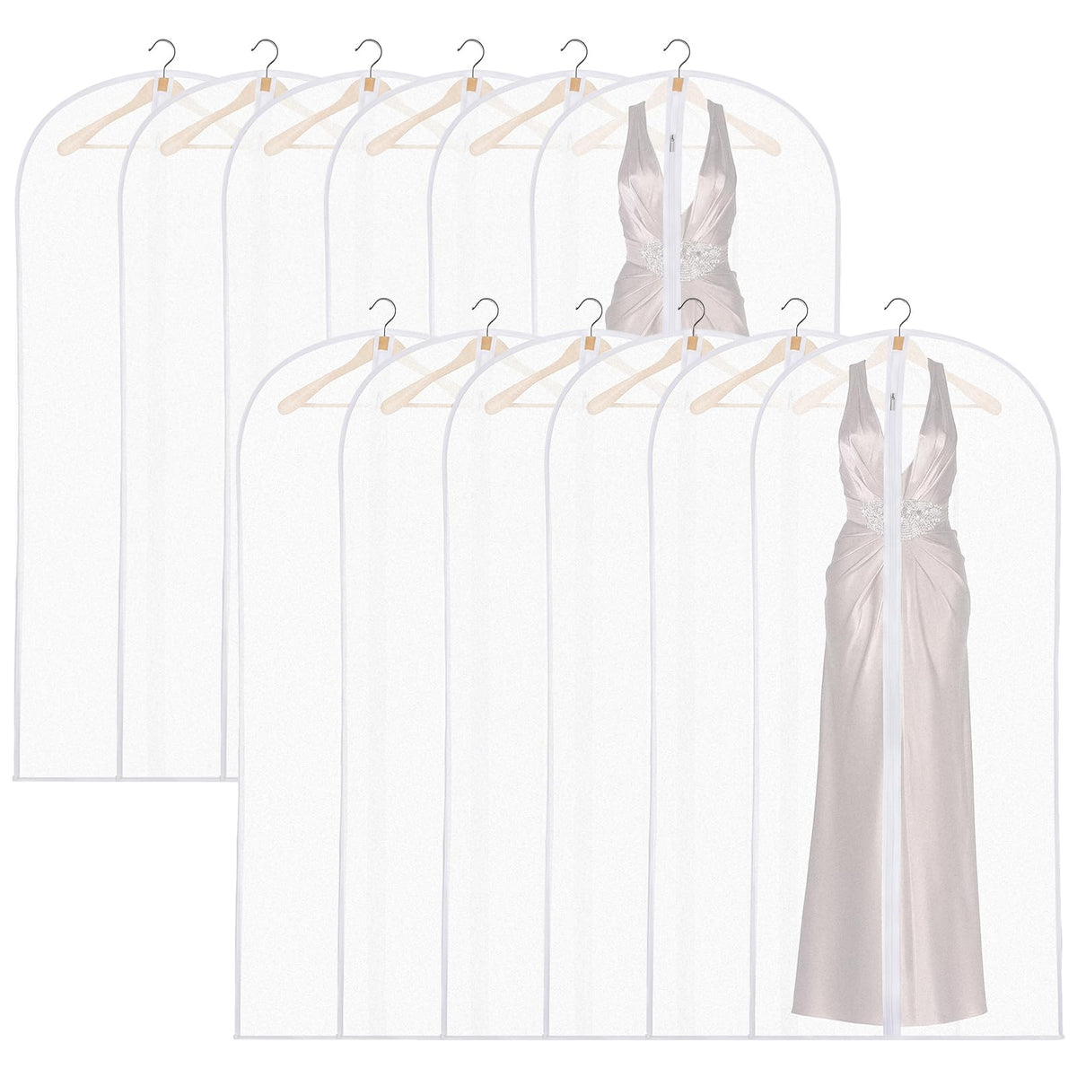 12 Pack Dress Bags Covers Long, 55in PEVA Garment Bags Suit Bags,White Edge