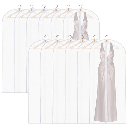 12 Pack Dress Bags Covers Long, 55in PEVA Garment Bags Suit Bags,White Edge