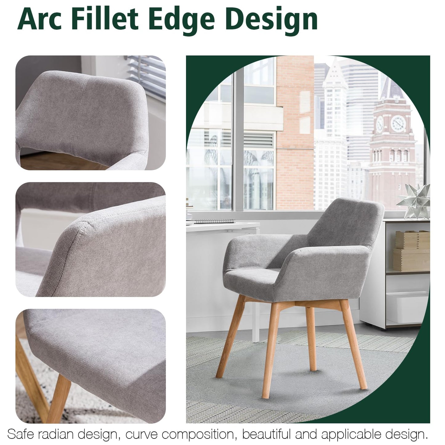 YEEFY Desk Chair No Wheels Vanity Chair Comfy Accent Chair for Living Dining Room Bedroom Home Office Mid Century Modern Upholstered Armchair with