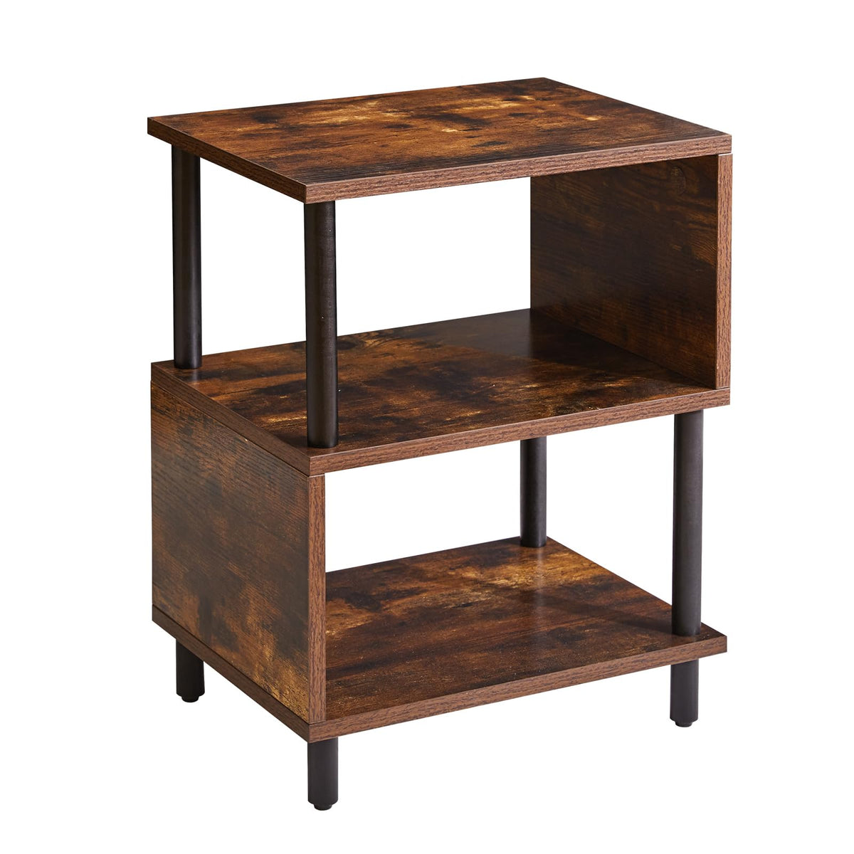 Aibiju 3 Tier S-shaped Design Side Table, Sofa Side Table, Narrow End Table with Storage Shelf for Living Room, Bedroom/Narrow Space Retro Color+Black