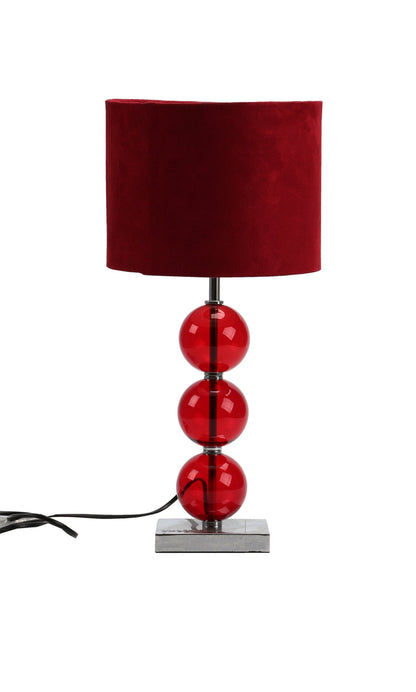 Premier Housewares Bedside Table Lamp Ceramic Effect Bedside Lamp Chrome Base Table Lamps for Lounge Desk Lamp Lamp Shade H51 Cm X W24 Cm X D24Cm, Red