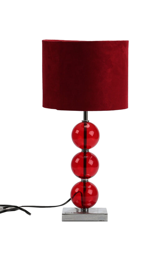 Premier Housewares Bedside Table Lamp Ceramic Effect Bedside Lamp Chrome Base Table Lamps for Lounge Desk Lamp Lamp Shade H51 Cm X W24 Cm X D24Cm, Red