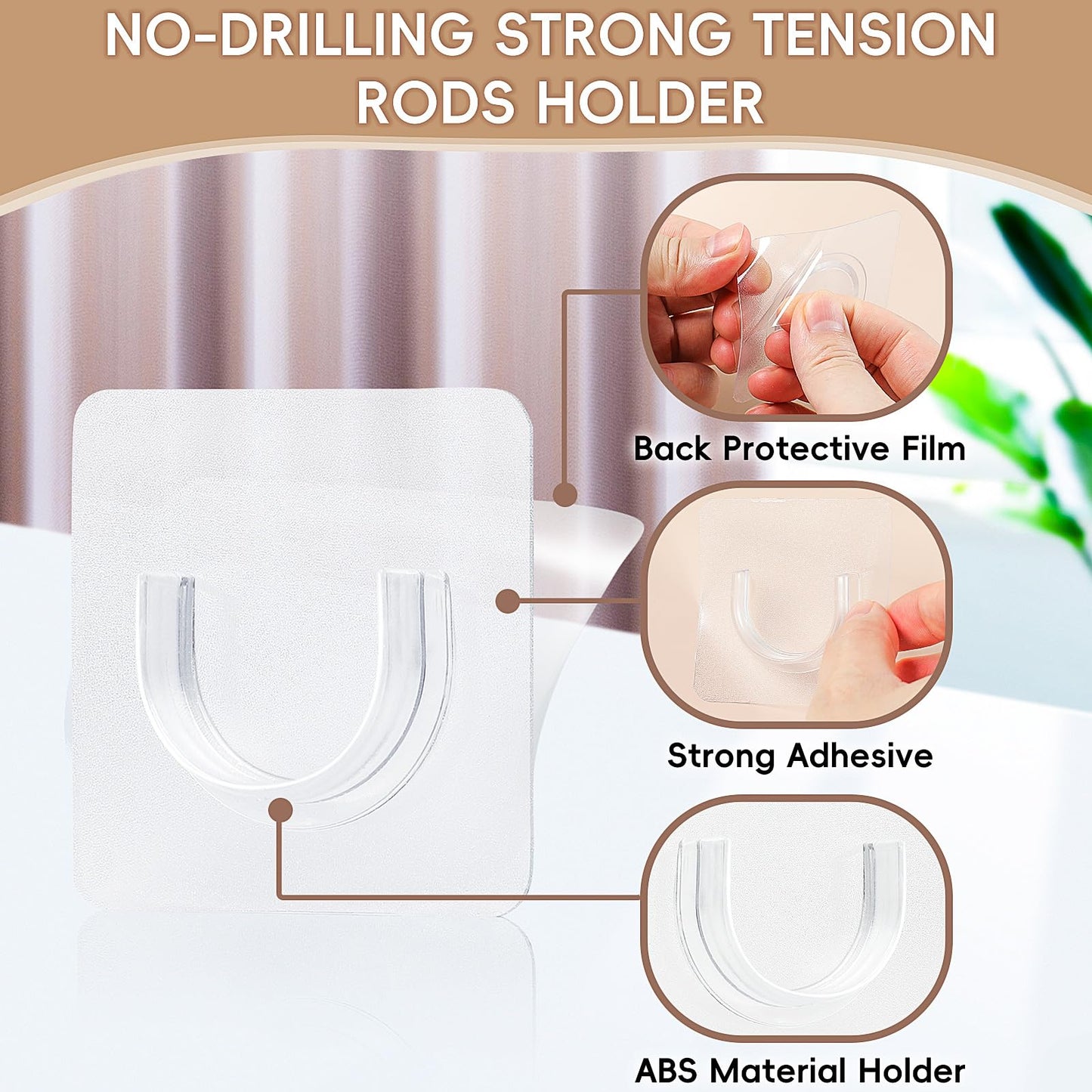 10Pcs Transparent Self Adhesive Curtain Holder - No Drilling Adhesive Wall Mounted Shower Curtain Bracket for Wall Bathroom Wardrobe