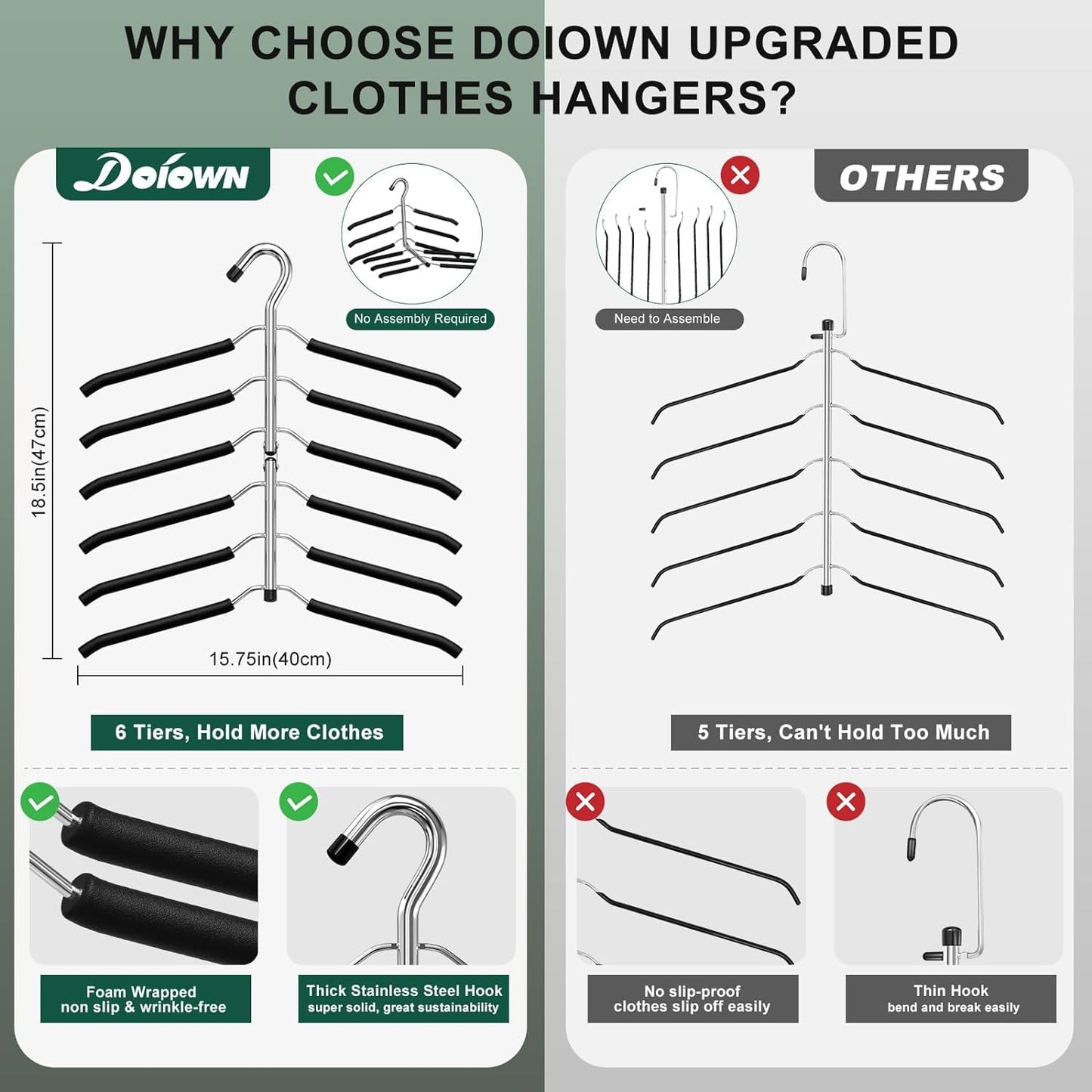 Coat Hangers, ZriEy 6 Tier Folding Non Slip Foam Padded Space Saving Clothes Hangers, Black Metal Coat Racks Adult