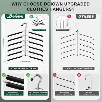 Coat Hangers, ZriEy 6 Tier Folding Non Slip Foam Padded Space Saving Clothes Hangers, Black Metal Coat Racks Adult