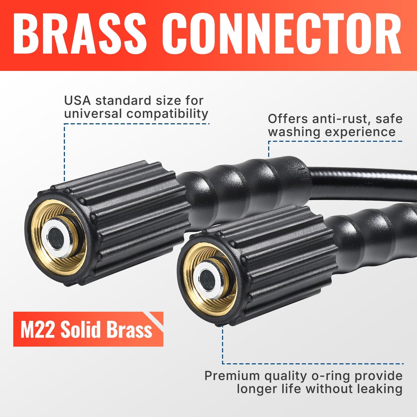 YAMATIC M22Pressure Washer Hose 15M/50FT 1/4", Kink Resistant Power Washer Hose Replacement for Flexzilla Uberflex Ryobi Genarac Troy Bilt Honda