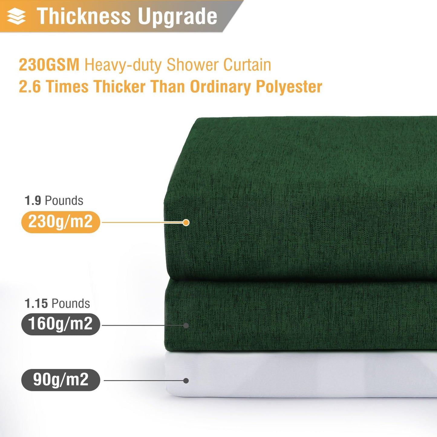 BTTN Linen Look Shower Curtain, Waterproof, 182x200cm, Emerald Green