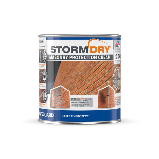 Stormdry Masonry Waterproofing Cream (1 Litre) 25 Year BBA Approved Exterior Brick Sealer. Breathable, Colourless Brick, Concrete, Stone, Mortar,